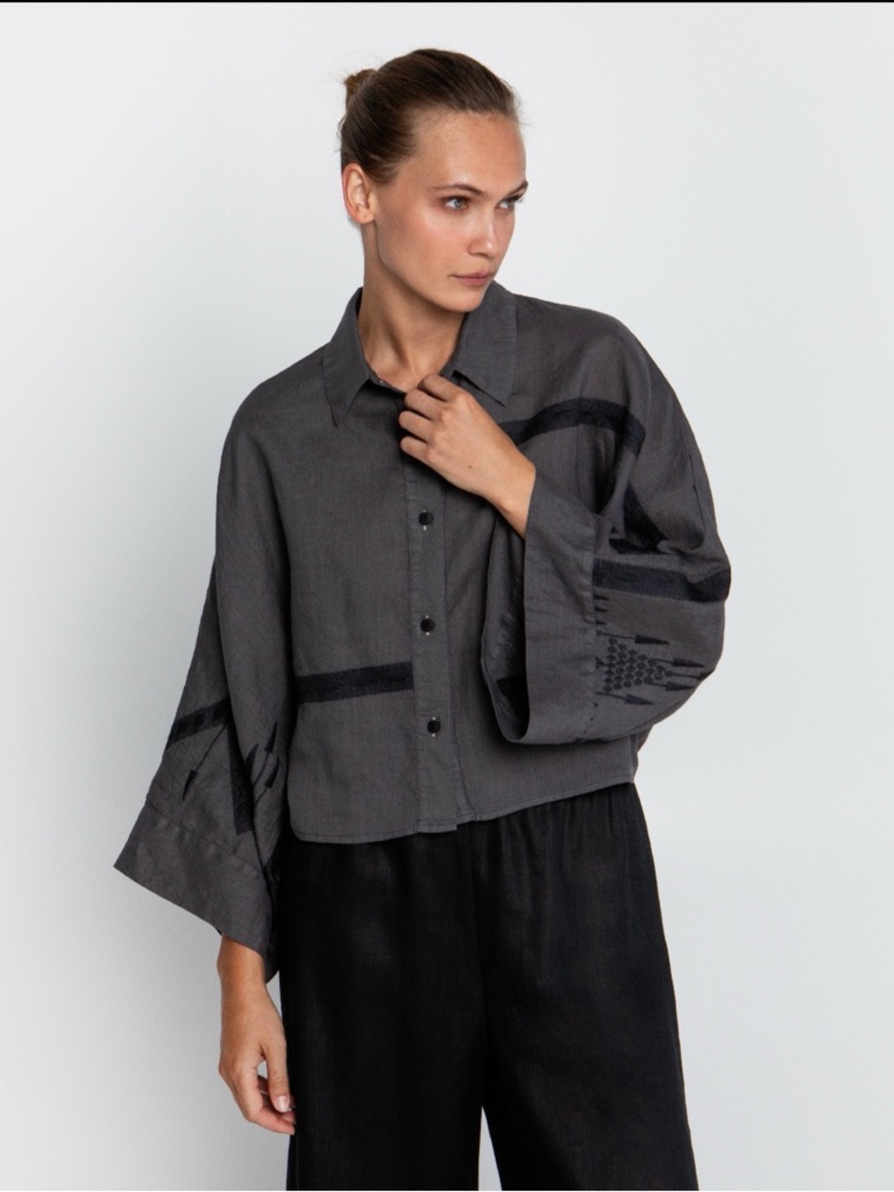 Greek Archaic Kori Roots Black Button Down Shirt